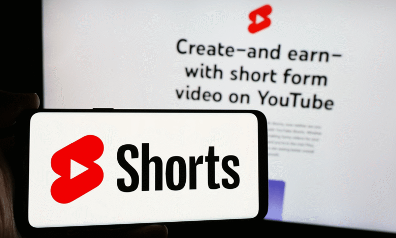 YouTube Shorts logo displayed on a smartphone screen.