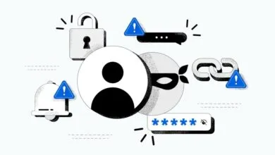 Illustration showing scam detection features with icons for security and alerts.