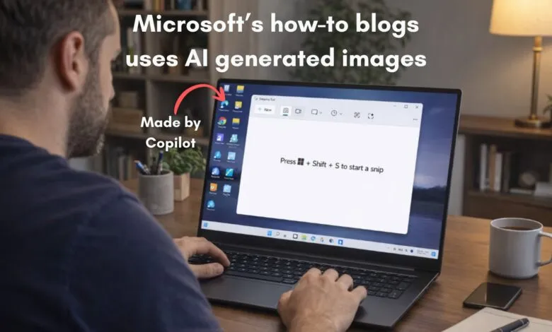 Person uses laptop showing Windows Snipping Tool, noted as AI-generated by Copilot.