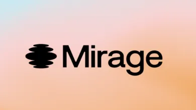 Mirage logo with a stylized icon on a gradient background.