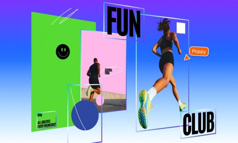 Collage of runners and text promoting a fun running club for all abilities.