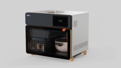 Nosh appliance with open door, showing interior components.