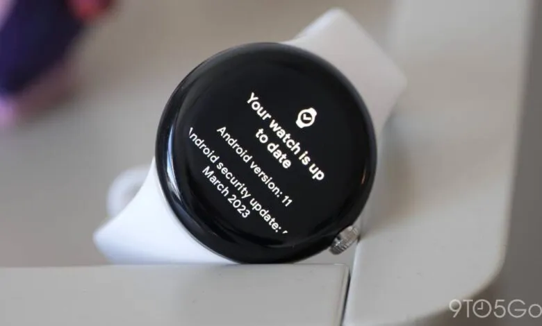 Google Pixel Watch displaying 'Your watch is up to date' message.