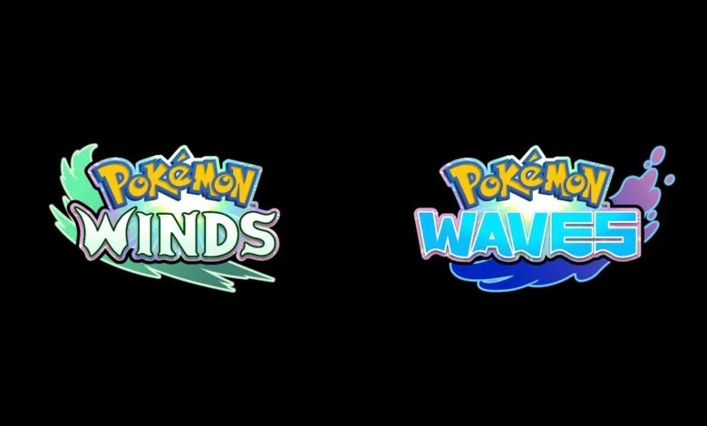 Logos for 'Pokemon Winds' and 'Pokemon Waves' games, side-by-side on black.