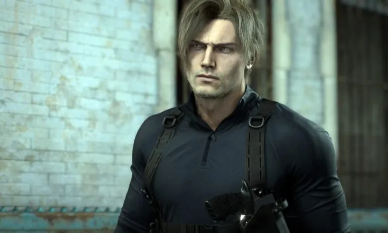 Leon Kennedy from Resident Evil in tactical gear, looking serious.