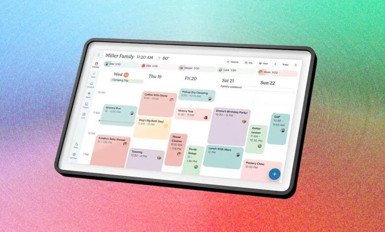 Digital calendar showing a family's schedule with various events and appointments.