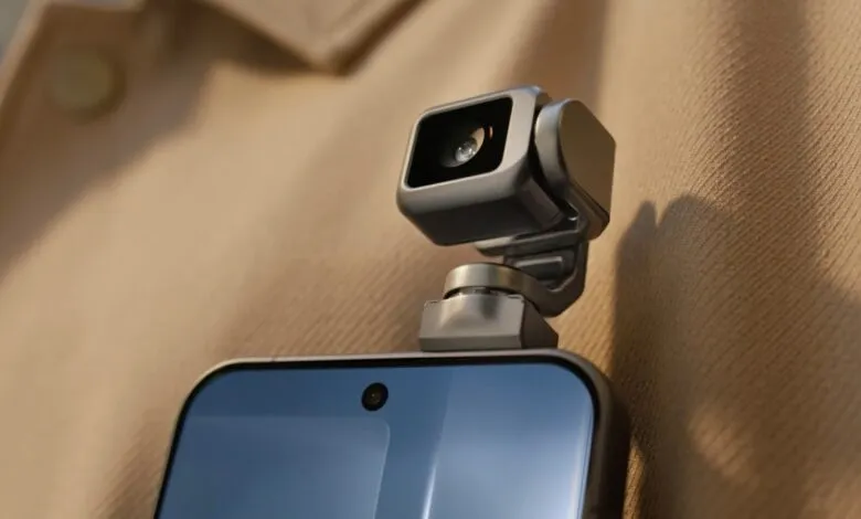 Phone with robotic camera attachment for enhanced photography.