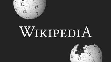 Wikipedia logo featuring puzzle globe on a dark background.
