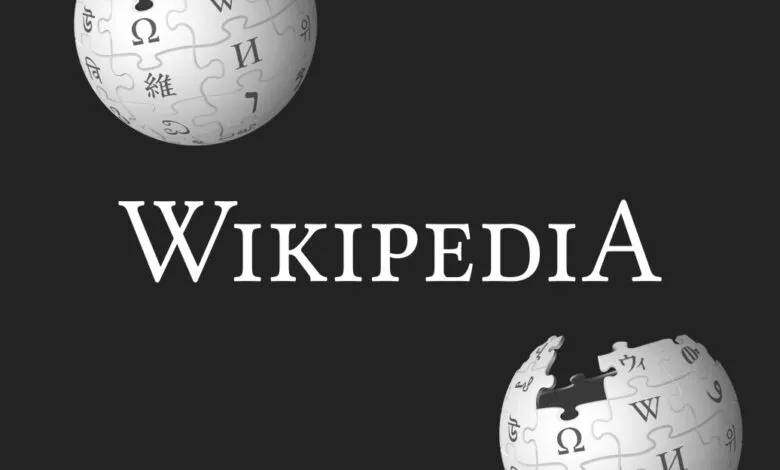 Wikipedia logo featuring puzzle globe on a dark background.