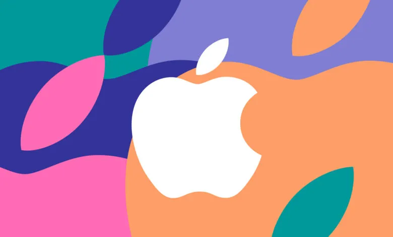 Abstract Apple logo with colorful organic shapes background.