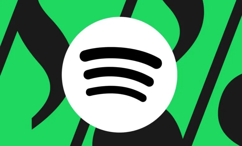 Spotify logo on green background with black musical notes.