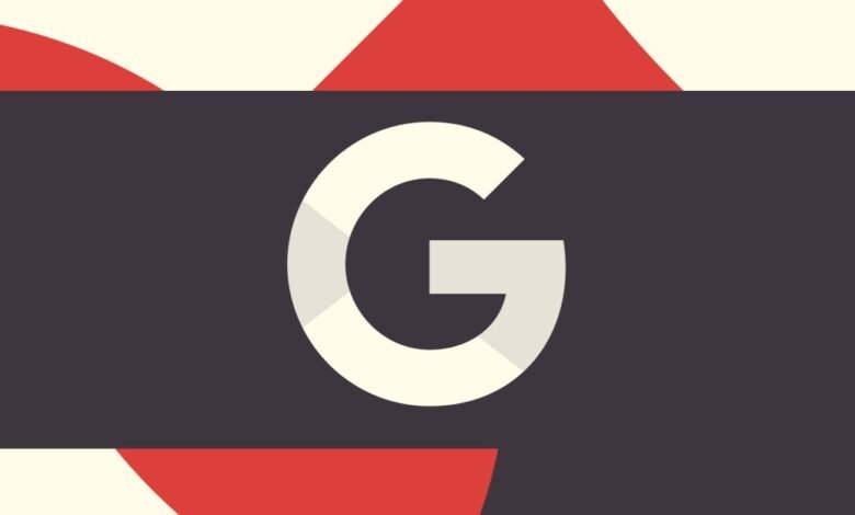 Stylized Google 'G' logo on a dark gray banner with red and cream accents.