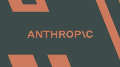 Anthropic logo on a dark gray background with coral geometric shapes.