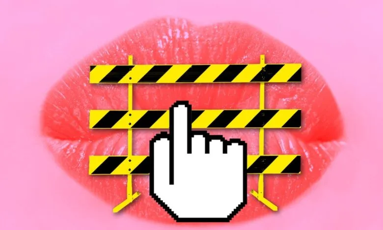 Lips behind a barrier with a pixelated hand giving the middle finger.