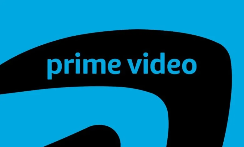 Prime Video logo in blue on a black boomerang shape.