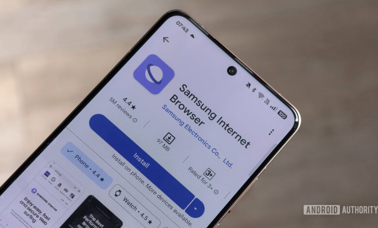 Samsung Internet Browser app listing on a smartphone screen.