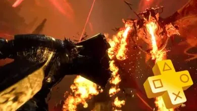 Knight battles fire-breathing dragon in Lords of the Fallen game scene.