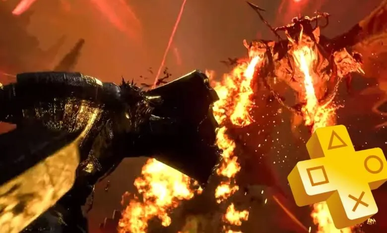 Knight battles fire-breathing dragon in Lords of the Fallen game scene.