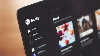 Spotify app interface on a tablet showing the home screen and mood playlists.