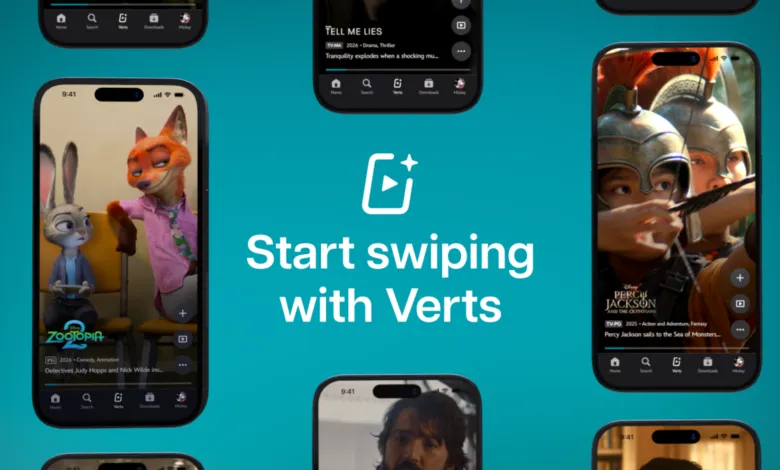 Verts app promotion featuring Zootopia, Tell Me Lies, and Percy Jackson on phone screens.