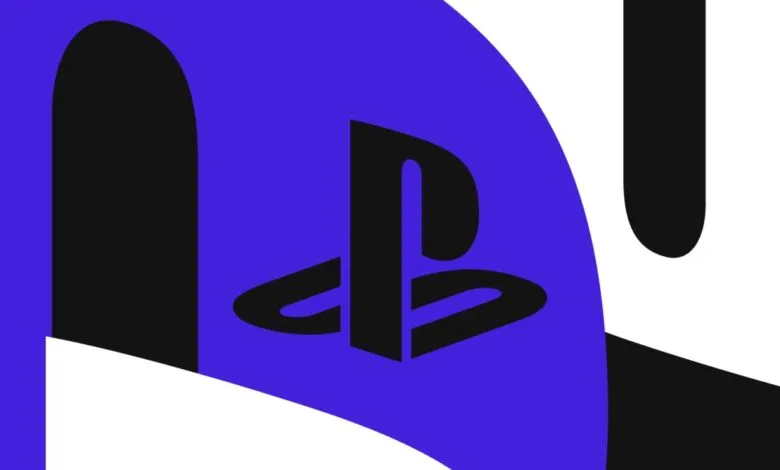 Stylized PlayStation logo in black on a blue background with white accents.