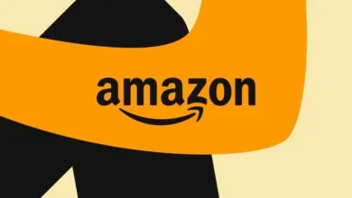 Amazon logo with smile arrow on orange background.
