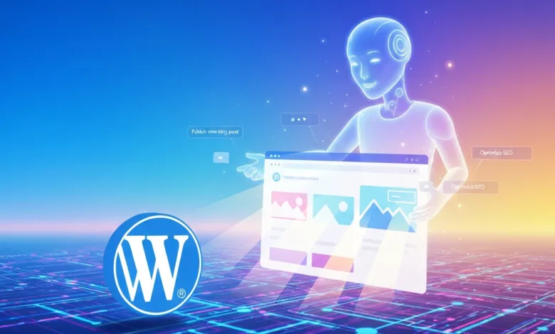 AI robot manages WordPress website, optimizing SEO and publishing new content.