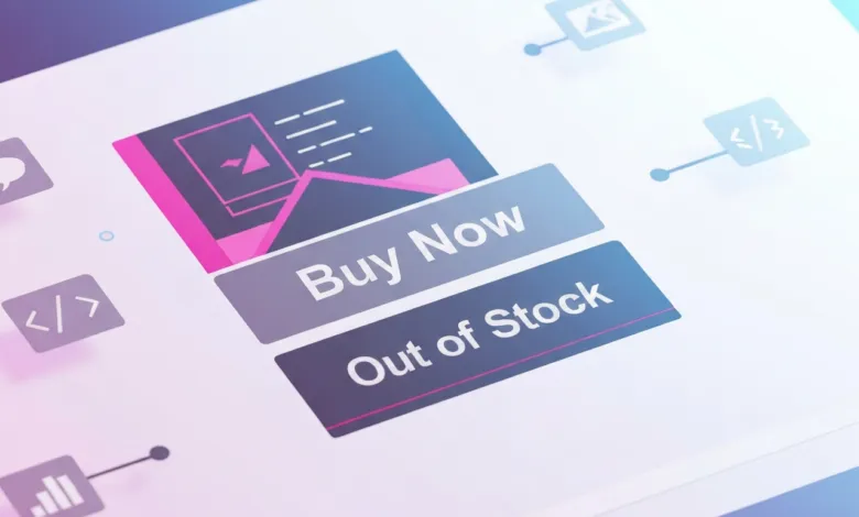 Website interface showing 'Buy Now' and 'Out of Stock' buttons.