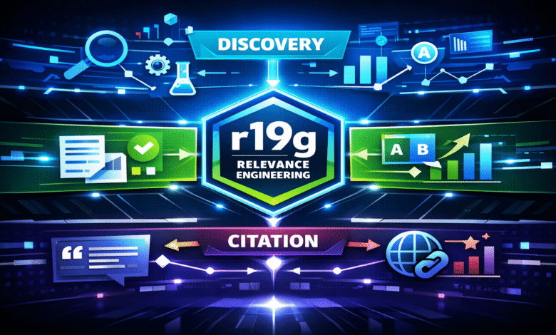 Abstract graphic representing discovery, relevance engineering, and citation.