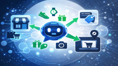 AI shopping assistant connecting products to online stores and payment options.