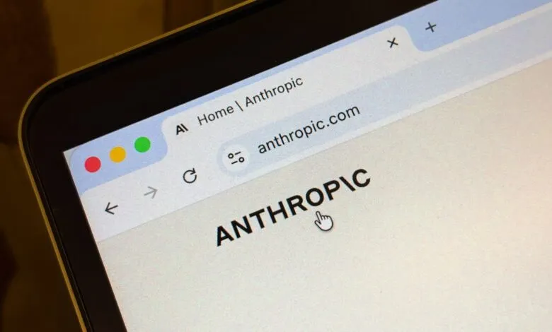 Close-up of a screen displaying the Anthropic website.