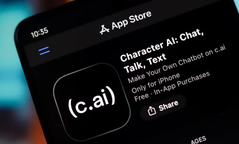 Character AI app listing on the Apple App Store, close-up view.