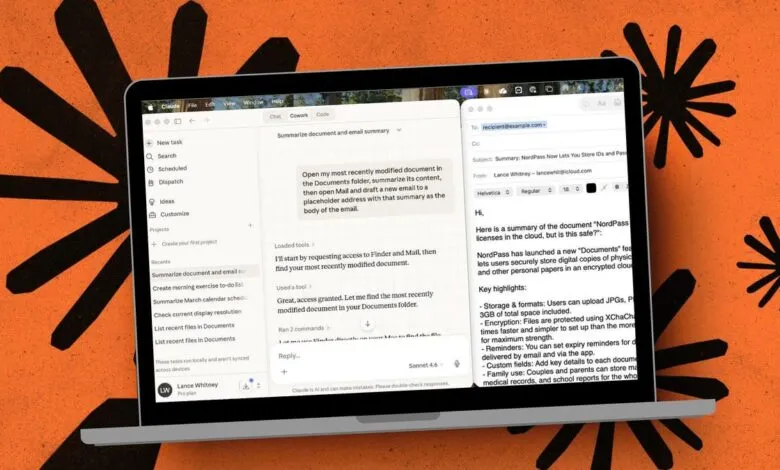 Laptop displaying Claude AI interface with email summary feature.