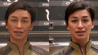 Side-by-side comparison of a woman's face with and without DLSS.