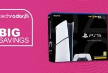 PlayStation 5 Digital Edition box with 'Big Savings' promotion on pink background.