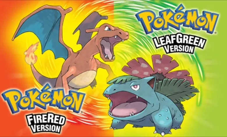 Pokémon FireRed and LeafGreen game cover featuring Charizard and Venusaur.
