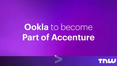 Ookla to become part of Accenture text on purple background.