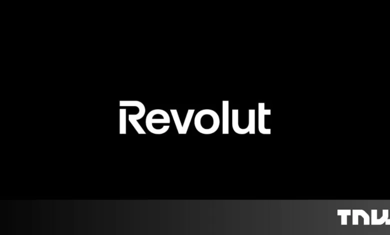 Revolut logo in white against a black background, with TNW logo at the bottom.