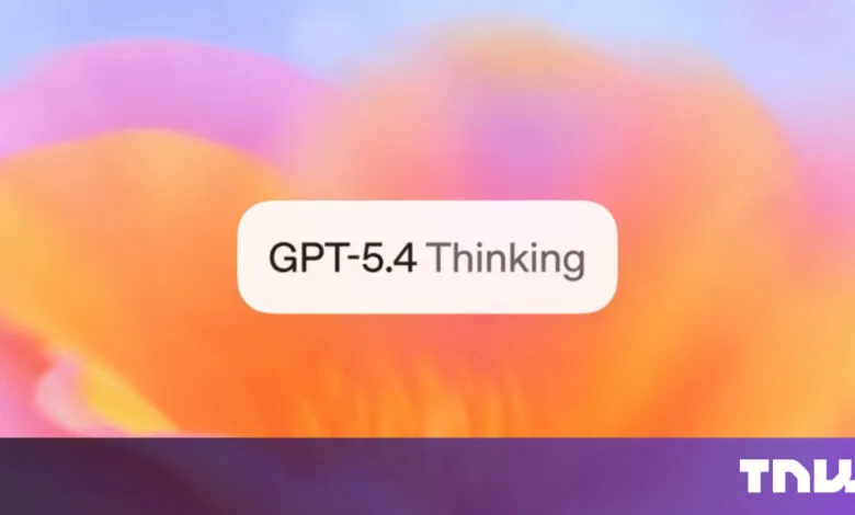 GPT-5.4 Thinking text on blurred orange and pink background.