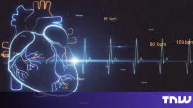 Heart illustration with EKG readout and BPM data points.