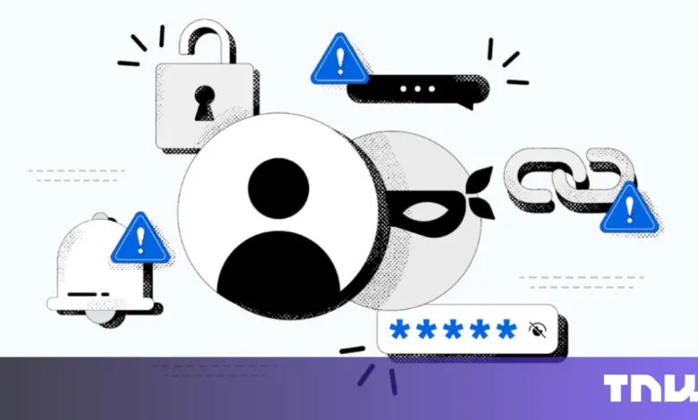 Stylized illustration of online security threats and data breaches.