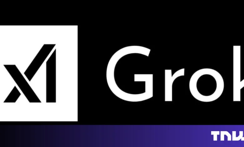 Grok AI logo: white 'X' in square, 'Grok' text, TNW logo.