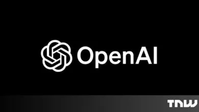 OpenAI logo in white on a black background.