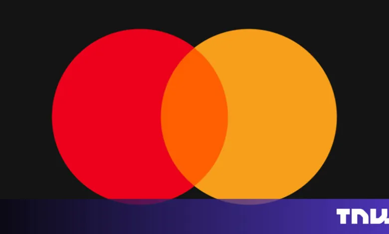 Mastercard logo: overlapping red and yellow circles on black background.