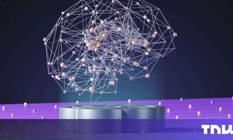 Abstract network of connected nodes above a platform.