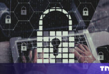 Laptop with padlock overlay, symbolizing data security.