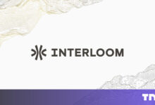 Interloom logo with topographic map background and TNW logo.