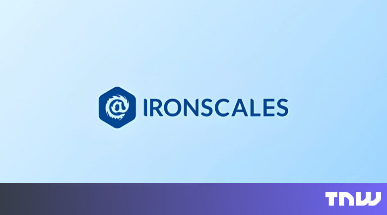 IronScales logo on a light blue background with The Next Web logo.