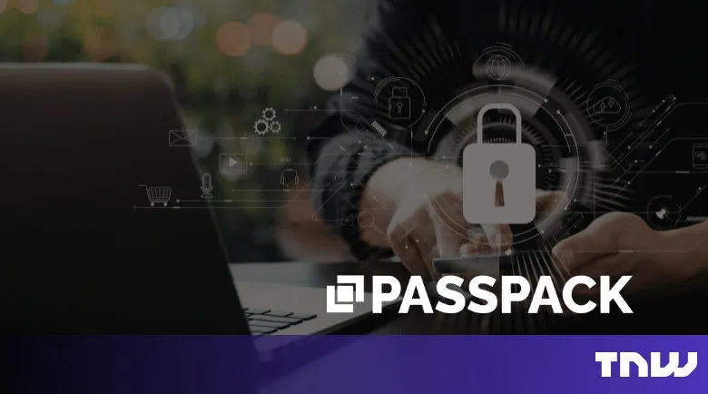 Person using laptop with digital security lock overlay for Passpack.