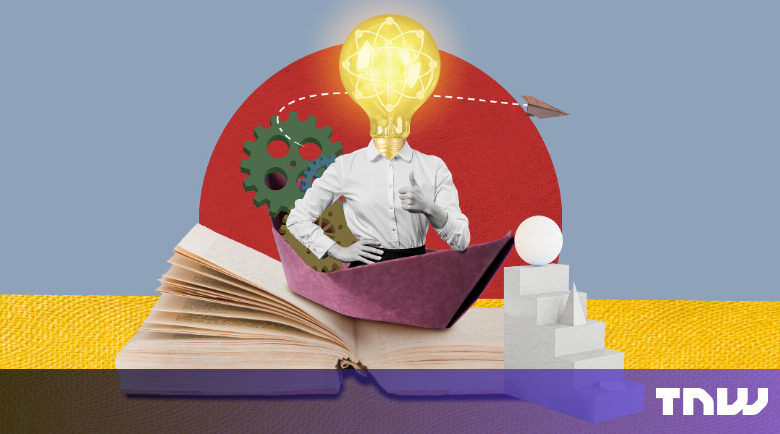 Conceptual image of a lightbulb-headed person sailing on a book.